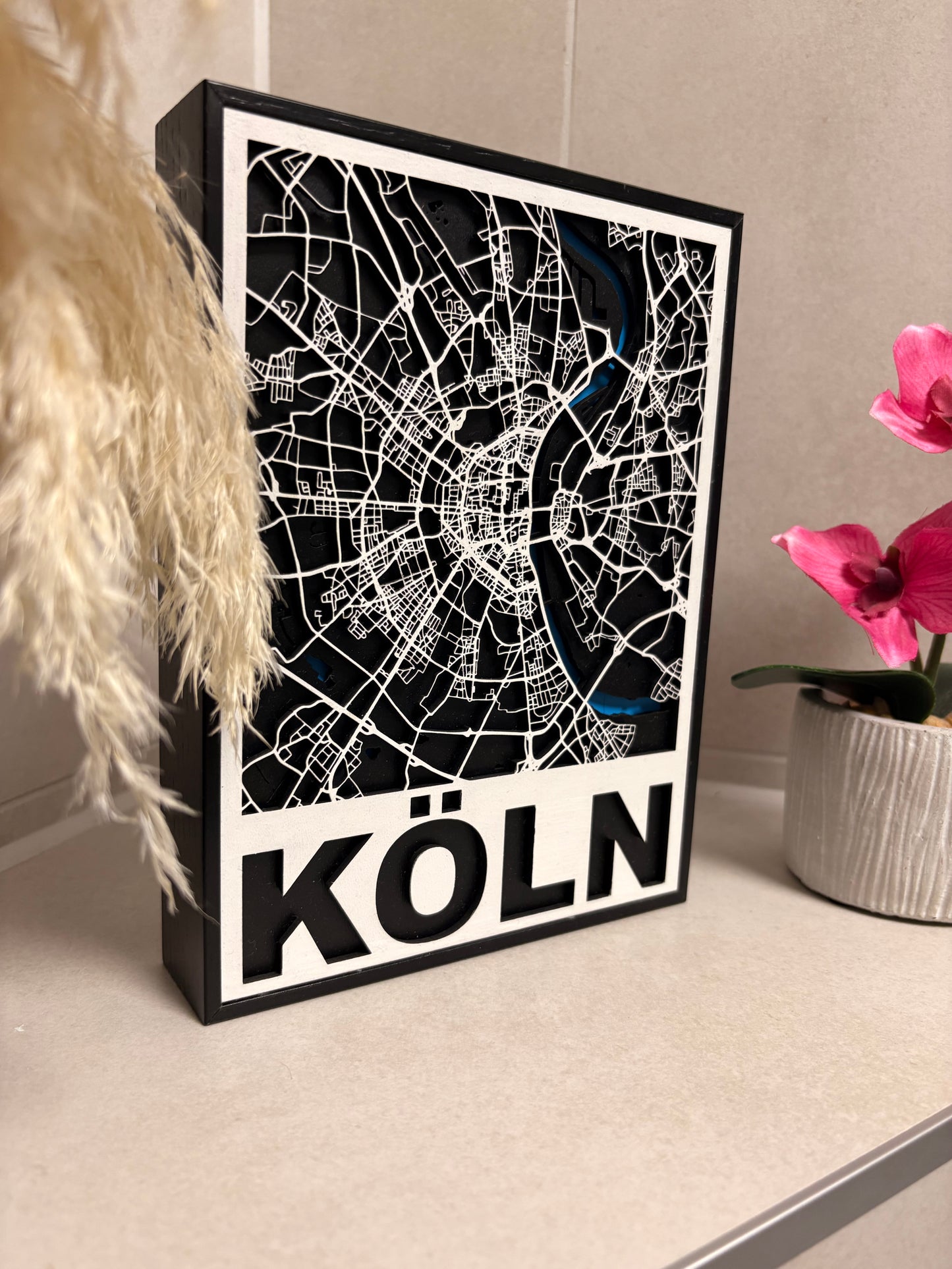 3D Holz-Stadtkarte Köln | Mit Schriftzug | 15x20cm