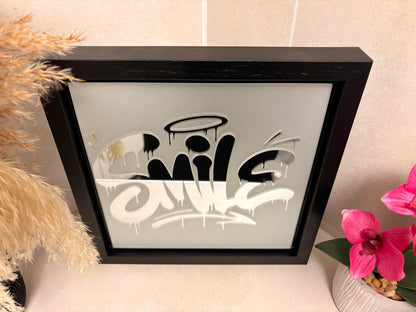 Spiegelbild im Graffiti-Stil „ Smile“ | 24 x 24 cm | Handgefertigt