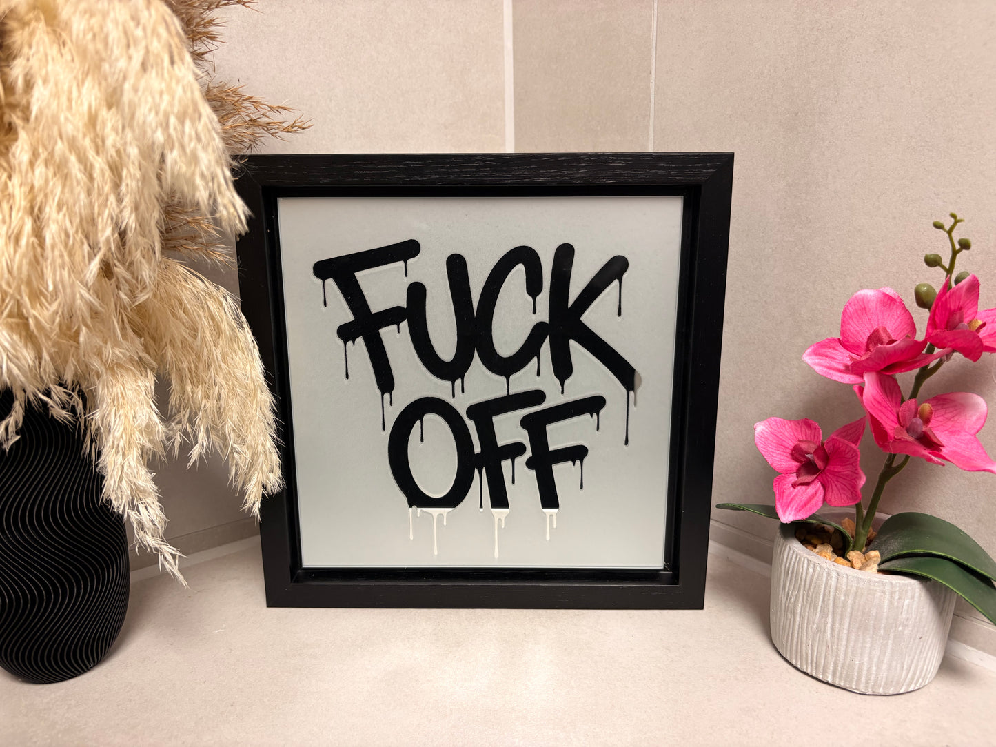 Spiegelbild im Graffiti-Stil „ FUCK OFF“ | 24 x 24 cm | Handgefertigt