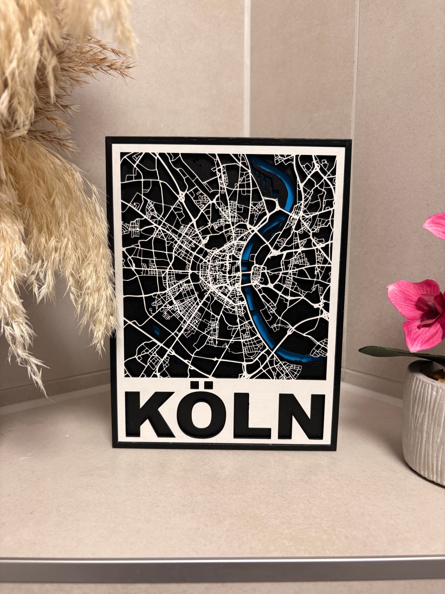 3D Holz-Stadtkarte Köln | Mit Schriftzug | 15x20cm