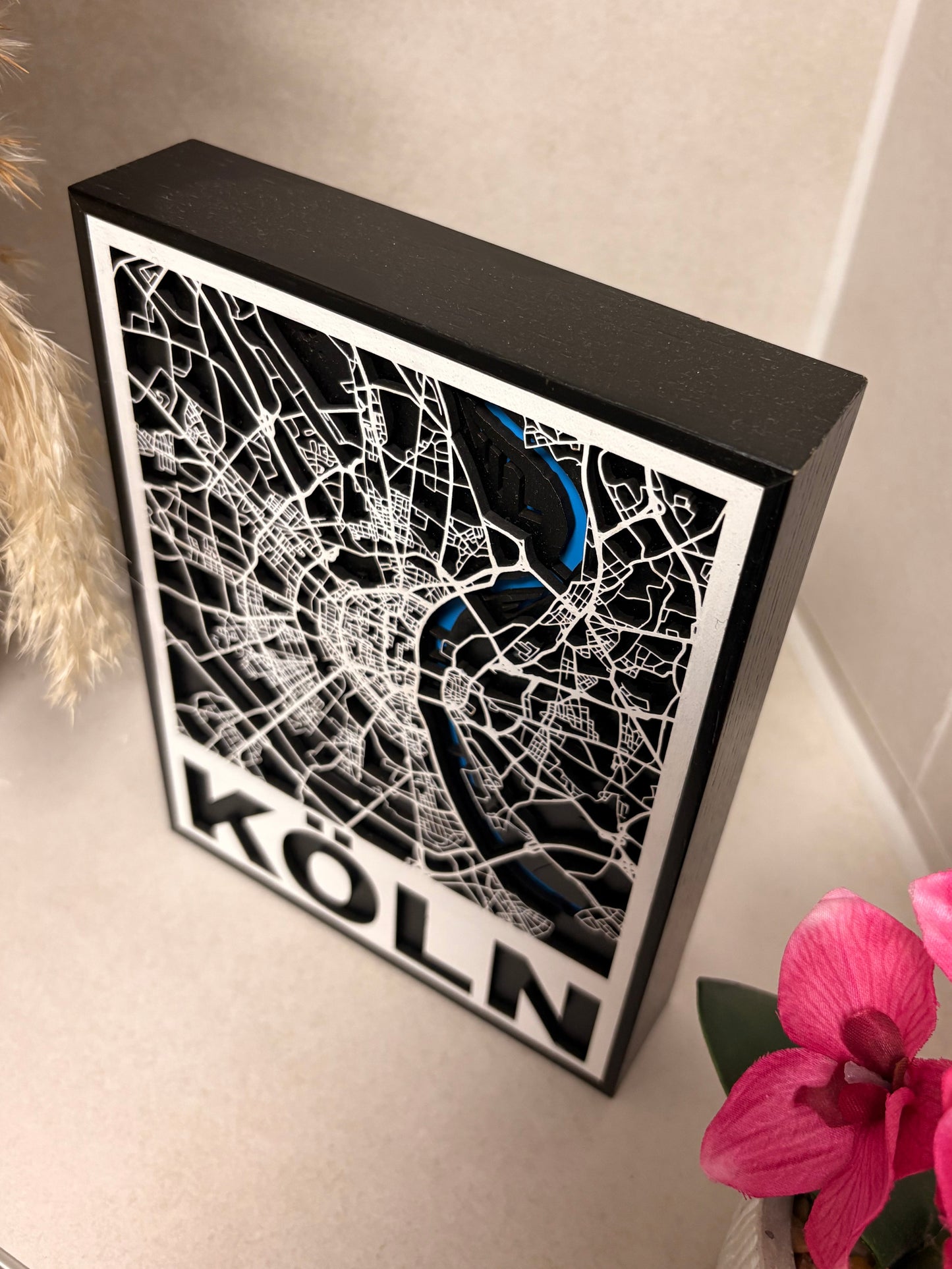3D Holz-Stadtkarte Köln | Mit Schriftzug | 15x20cm